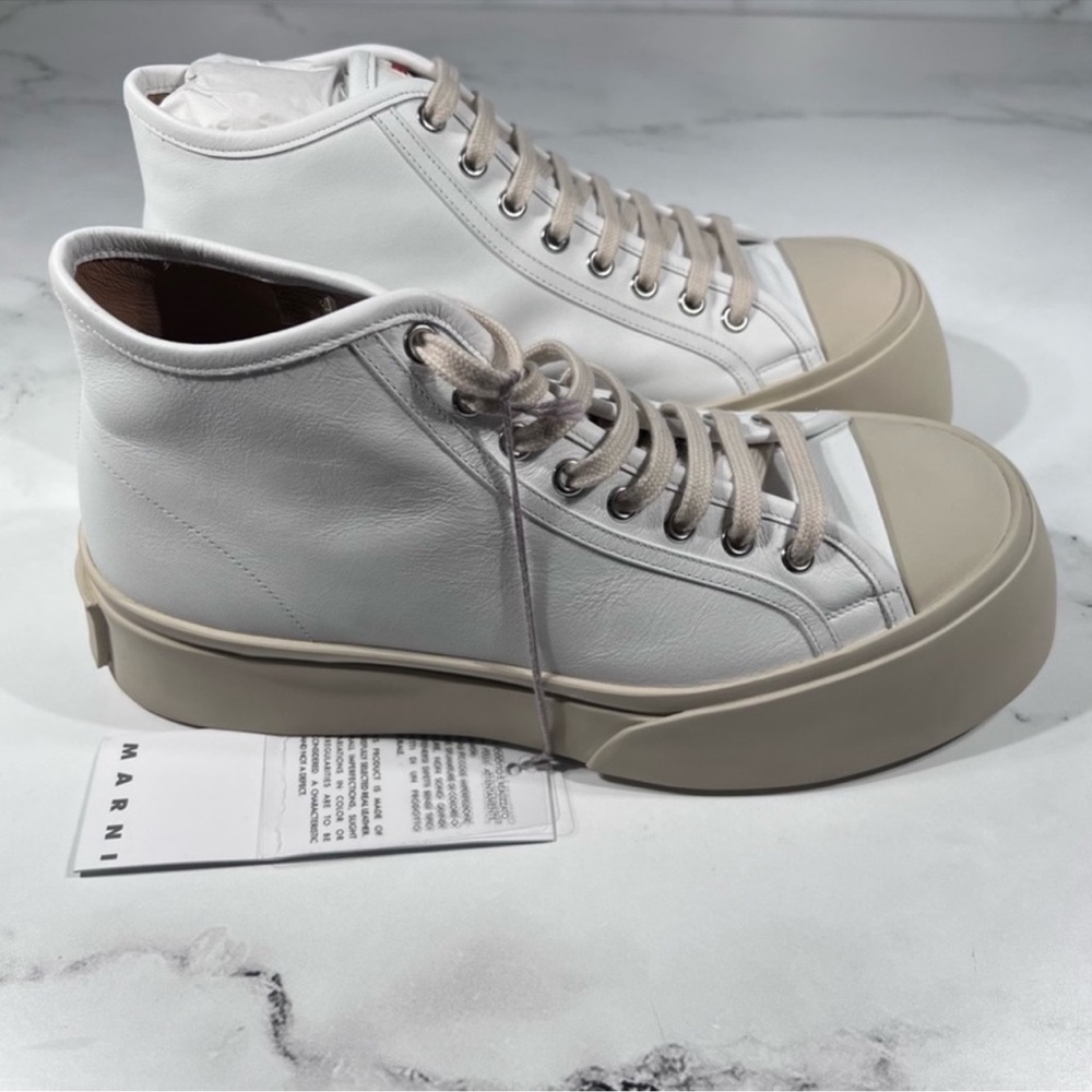 Marni Pablo High Top Logo White Leather Sneakers - Picture 1 of 12